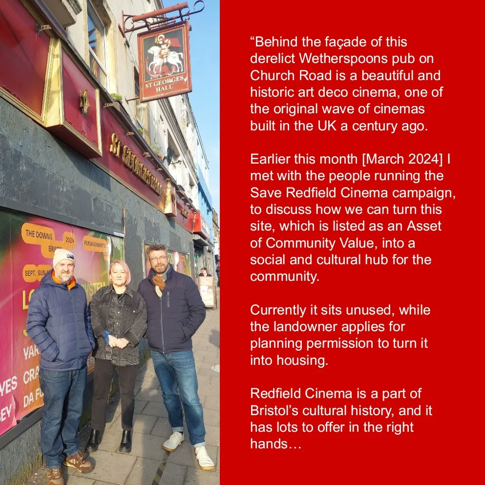 CinemaRedfield's tweet photo. Kerry McCarthy - MP for Bristol East since 2005.
“Redfield Cinema has the potential to be an invaluable asset to the community, both as a celebration of Bristol’s cultural history and as an inclusive and welcoming space for arts, cultural and social activities. 1/5 https://t.co/syKOBwubSU
