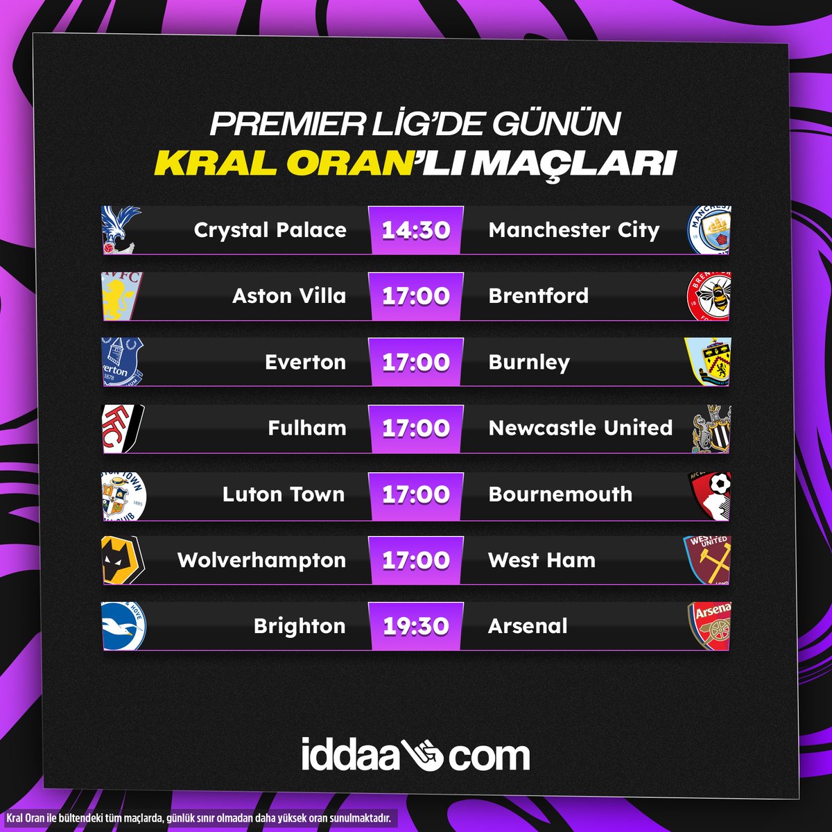 👑 Premier Lig heyecanı iddaa.com'da yaşanır! Günün maçlarına yüksek oranlarla oyna, daha fazla kazan.