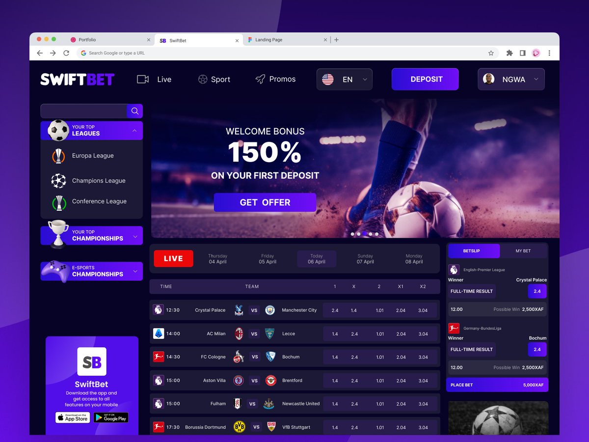 Day 3 and 4 : Worked on the homepage of a sports betting platform 😁😁 I now know sure odds 😌😌 Please let me know what I missed out 🙏🏾