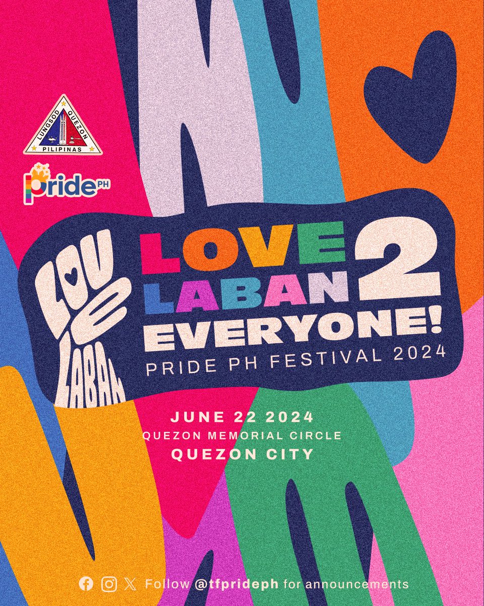 MULING MAGBABALIK ANG PINAKAMALAKING PRIDE EVENT SA BUONG SOUTHEAST ASIA! 🏳️‍🌈 Last year, we made HISTORY... This year, we will be LEGENDARY! 🏳️‍🌈

LOVELABAN 2 Everyone!
Pride PH Festival 2024

SATURDAY, JUNE 22, 2024
QUEZON MEMORIAL CIRCLE
QUEZON CITY