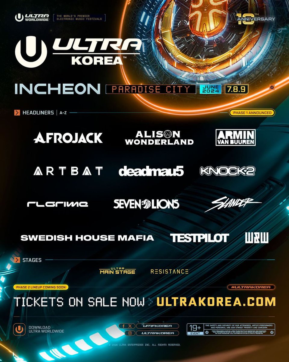 Line Up Fase 1 del @UMFKorea 2024 es pura candela.🔥🔥 #ultrakorea #ultrakorea2024