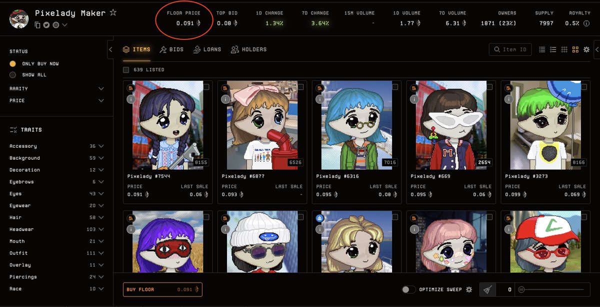 I have found a huge price discrepancy 

<a href="/PixeladyMaker/">Pixelady Maker ✳️</a> fp 0.091 ETH 
<a href="/miladymaker/">Milady Maker!! 💫</a> fp 4.275 ETH 

That's a price difference of almost 50x

Both are official <a href="/remiliacorp333/">Remilia Corporation</a> collections

Do with this info as you wish