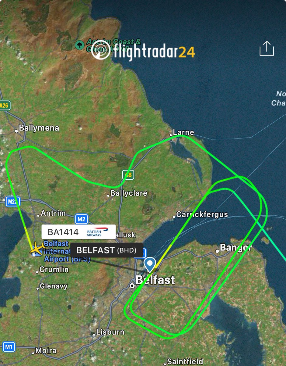 Crosswind runways in operation at both BFS and DUB. BA1414 from Heathrow to Belfast City has diverted to Belfast International. #StormKathleen #avgeek