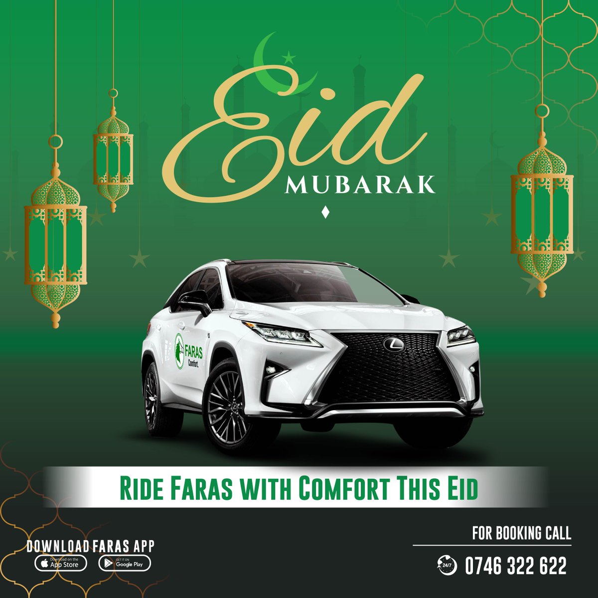 Celebrate Eid al-Fitr in the unparalleled luxury of Faras Comfort Car! Our exceptional range of vehicles is the ideal choice for your post-Ramadan festivities. Experience a journey of comfort and ease as you end your fast and celebrate with loved ones. #FarasComfort