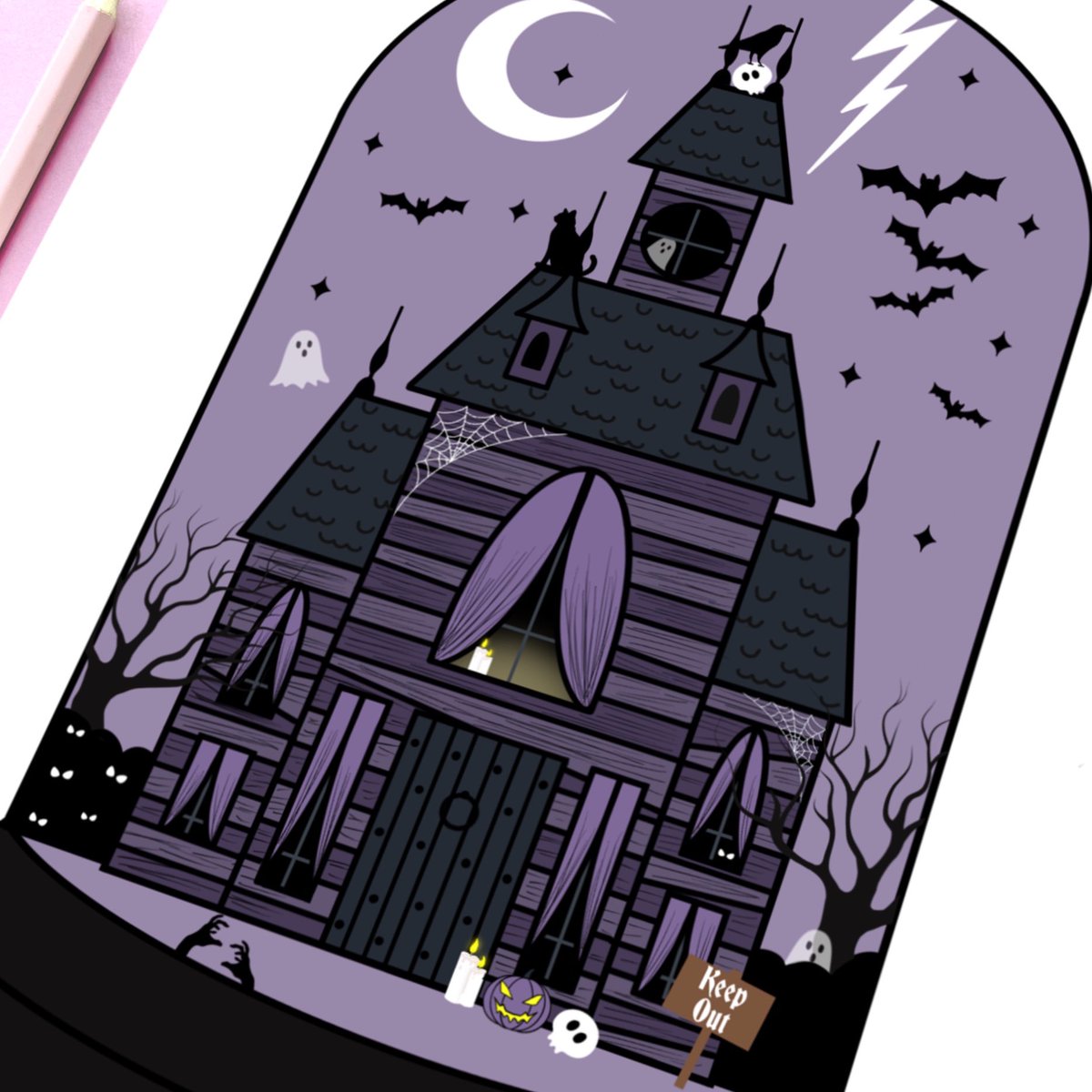 Haunted House Bell Jar Print 💜🏚️🕸️ #UKGiftHour #UKGiftAM #hauntedhouse #spooky #halloween #handmade #etsyuk #etsyshop #giftideas #shopsmalluk #shopindie heatherwdesigns.etsy.com/listing/166532…