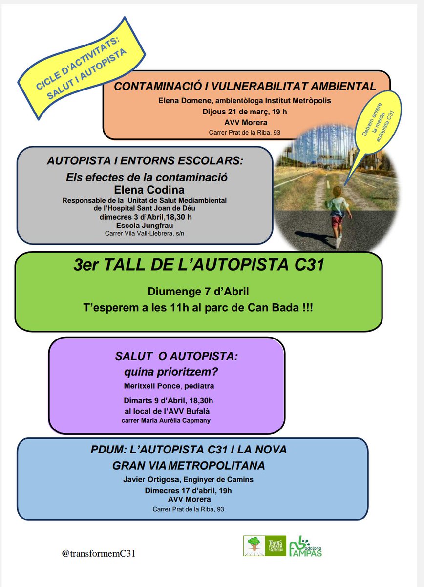 Recordeu aquest dimarts continuarem amb del cicle d'activitats programades!  La propera serà la xerrada que ens farà la pediatra Meritxell Ponce sobre Salut o Autopista: quina prioritzem?
🔊RESERVEU-VOS LA DATA!
📆 dimarts, 9 
⏰ 18:30
📌 AVV Bufalà