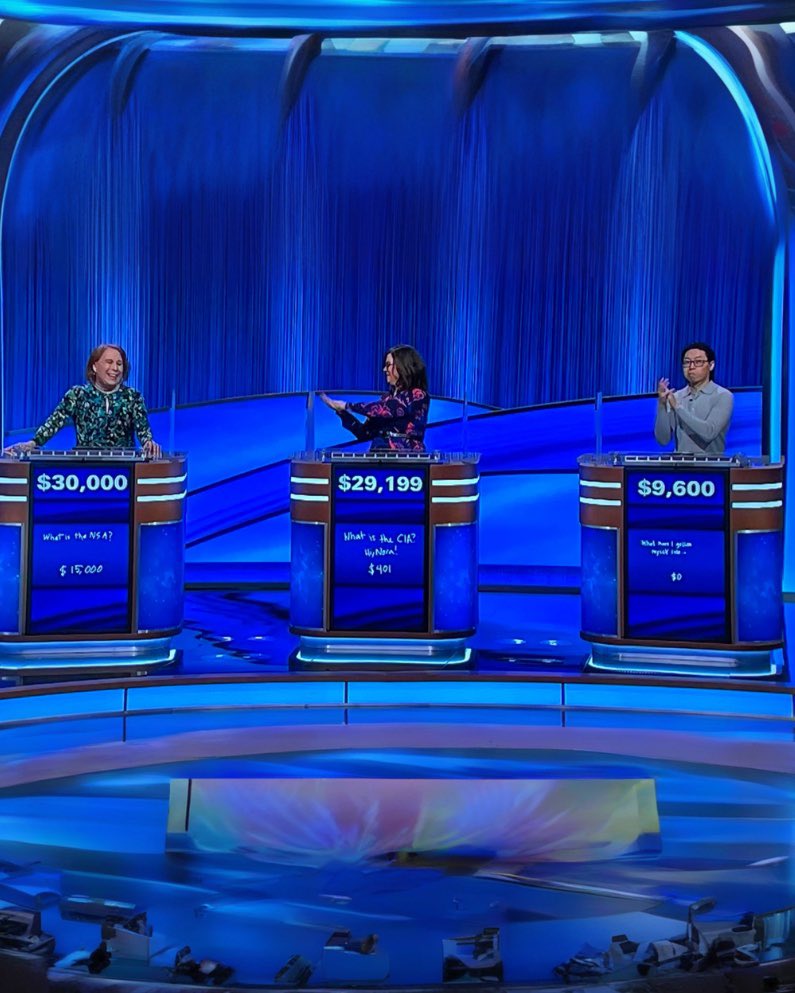 debrapalermo's tweet photo. That was an EPIC come from behind win by #AmySchneider, WOW! 😱🎉Now she’s only 1 win away from getting back to #Jeopardy Masters. I do love me some #VictoriaGroce from @thechaseabc tho so I’d be happy if either one of them wins🏆 #InvitationalTournament #Finals  #JeopardyMasters https://t.co/PFhykRPPuV