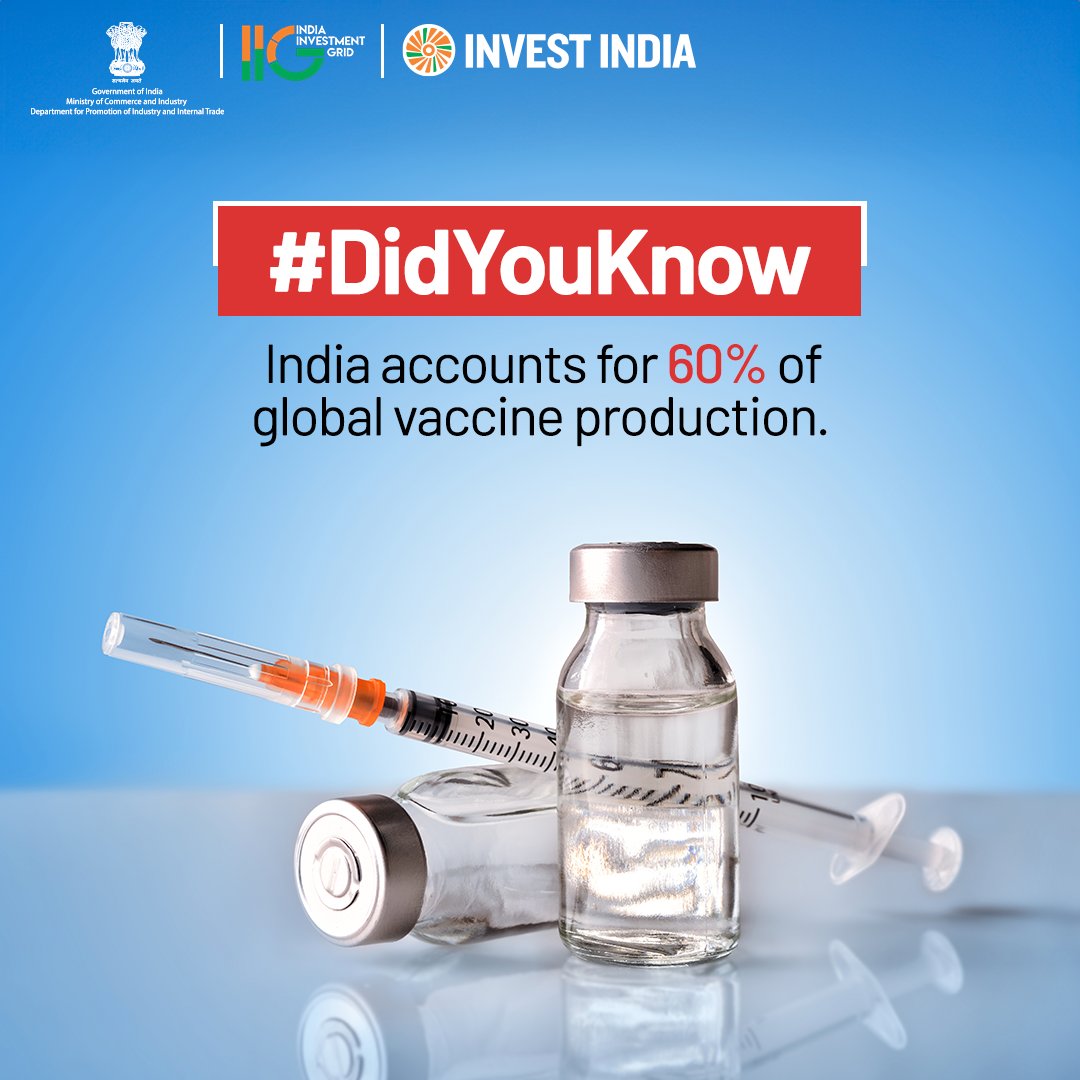 #GrowWithIndia As the largest producer & supplier of low-cost #vaccines, India serves 70% & 90% of @WHO’s demand for Diphtheria & measles vaccines, respectively, underscoring its influential role in global #pharma manufacturing. Explore more at bit.ly/IIGPharma #IIG