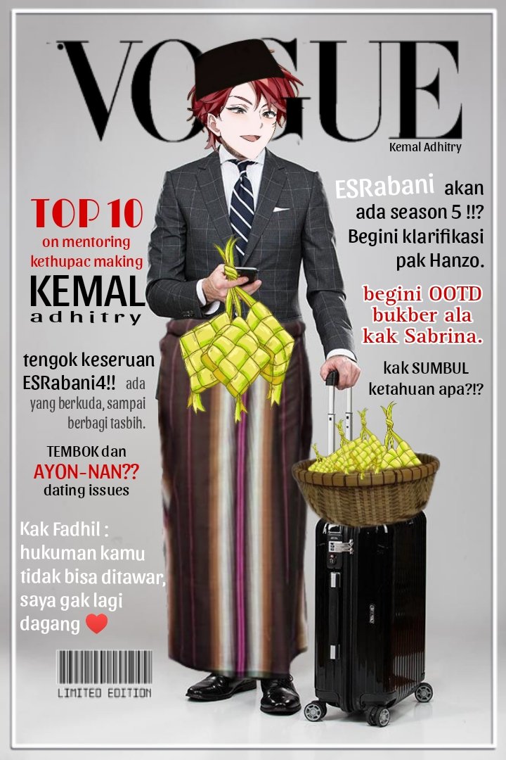 “ Daun kelapa sudah tersedia di atas meja, adik-adik silahkan ambil saja sesuai kebutuhan. ”

Kemudian kemal berjalan keliling membagikan sebuah buku berisi tutorial menganyam ketupat “ berikut kak Kemal bagikan, barang kali adik-adik tertinggal saat presentasi kakak nanti. ”