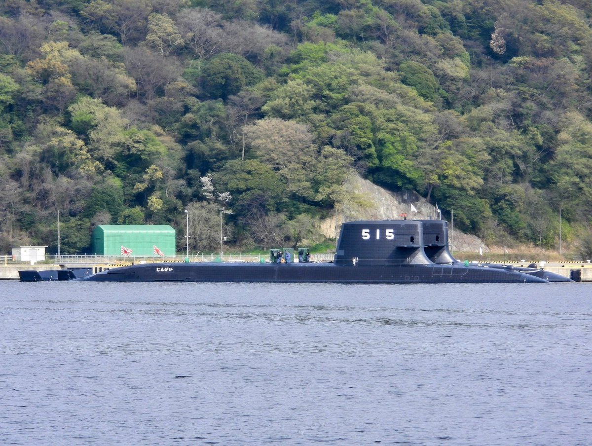 今日の長浦港は「おやしお型」「そうりゅう型」「たいげい型」全てのタイプの潜水艦6隻が集まり、「たいげい SS-513」と「じんげい SS-515」がメザシになりました😁👍