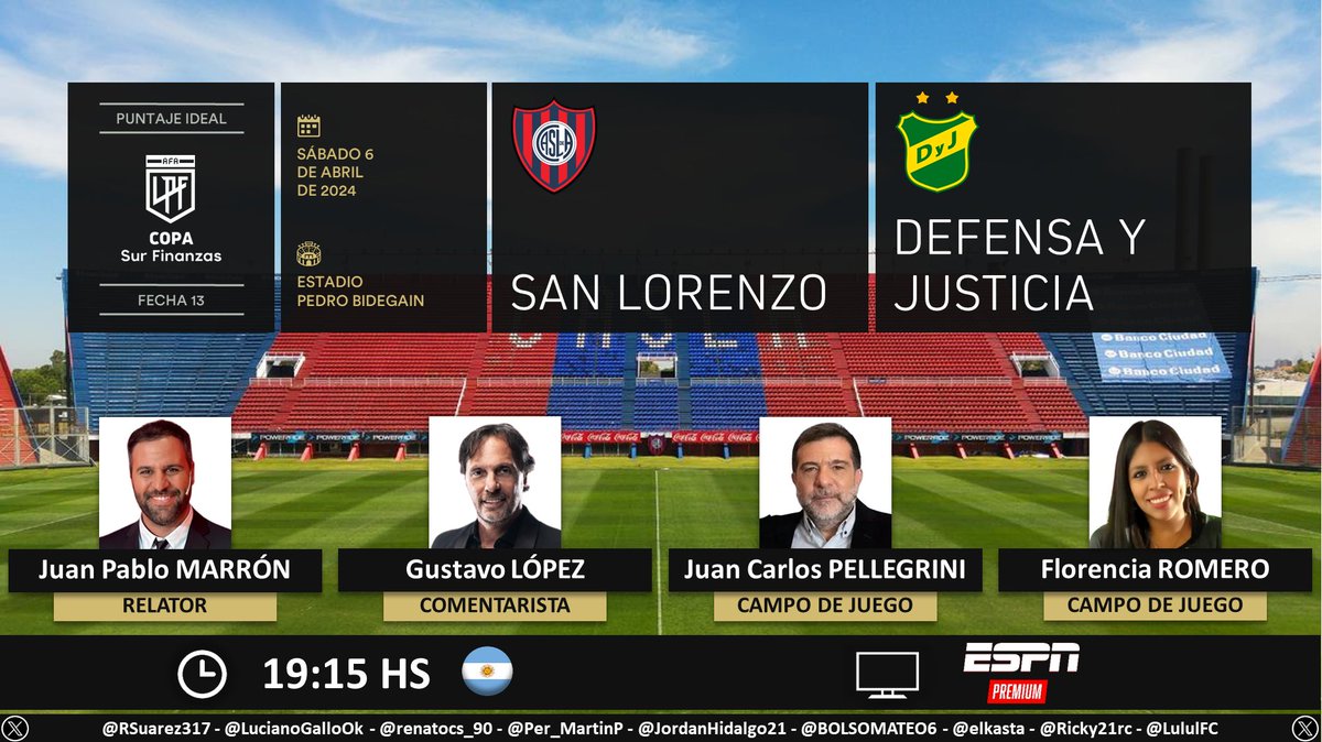 ⚽ #CopaDeLaLiga 🇦🇷 | #SanLorenzo vs. #DefensayJusticia 🎙 Relator: @JuanPabloMarron 🎙 Comentarista: @gustavohlopez 🎙 Campo de juego: @profepellegrini y @florjuy_ 📺 ESPN Premium 🇦🇷 🤳 #ESPNPremium - #PackFútbol Dale RT 🔃