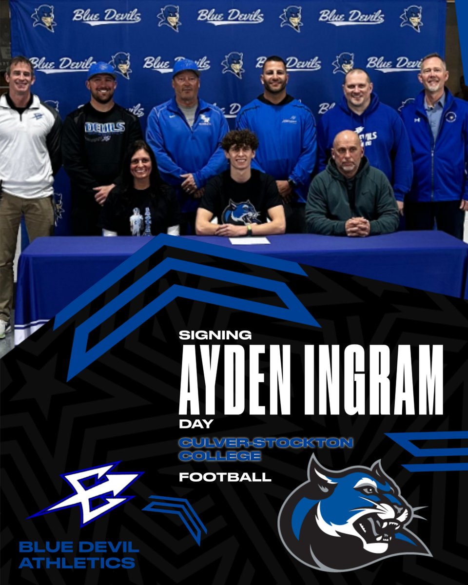 Congratulations, Ayden Ingram for signing with Culver-Stockton College to continue his academic and athletic career at the next level! Ayden will be a part of the Culver-Stockton Football Team! Blue Devil Nation knows how big of an impact he will have! Go Culver, Go Blue Devils!