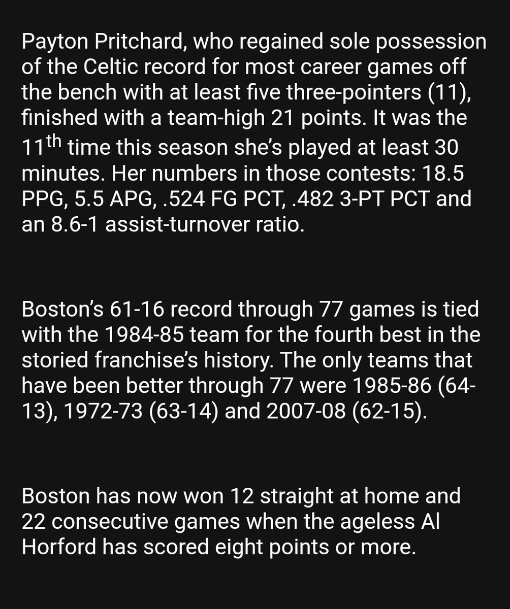 A first for Xavier Tillman Sr., an out of sorts night for Sam Hauser (but in good company), the Celtics' fourth-best start ever, how well the C's eat when Al Horford cooks a little -- and more. The Sultan of Stat, @DickLipe, has you covered (like South Carolina and UConn did).