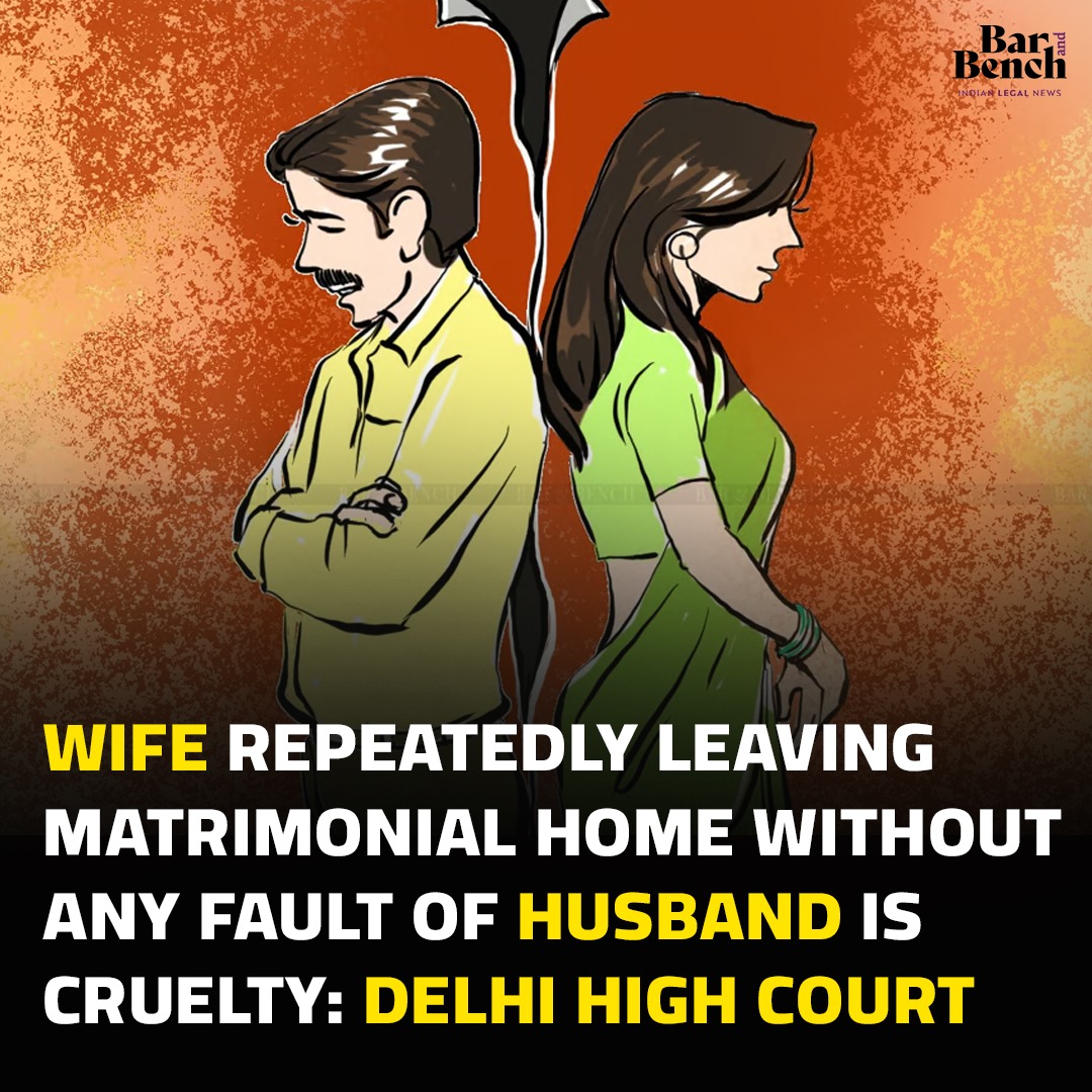 Please make a note, #wife repeatedly leaving #matrimonial #home without any #fault of #husband is #cruelty : Delhi HC

#Bharat
#India
#NyayPrayaas4Men 
#FalseCases 

@ANI 
@ani_digital 
@PTI_News 
@ThePrintIndia 
@barandbench