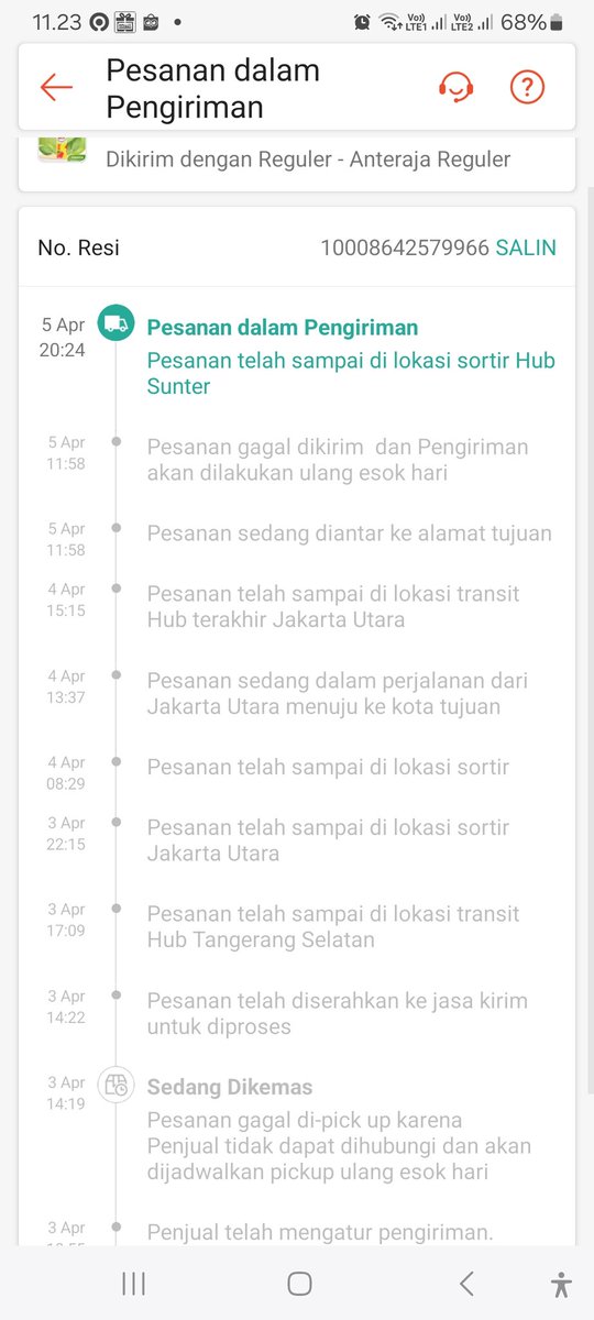 Azizah_farkah's tweet photo. @anteraja_id 10008642579966 kemarin jm 11 siang  pesanan gagal &amp; besok dikirim knp malah nyampe sunter lagi https://t.co/9bnbnfLCdj