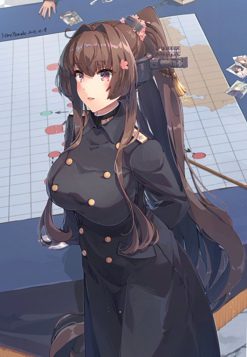 yamato (kancolle) 1girl solo long hair breasts looking at viewer blush brown hair  illustration images