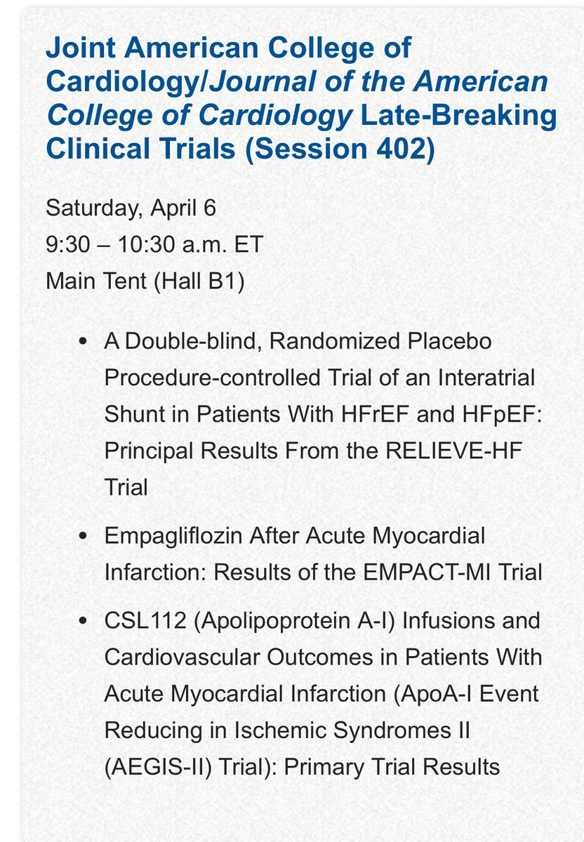 DrMarthaGulati's tweet image. Which late breaking clinical trial are you most excited about for tomorrow’s session at #ACC24?

Also, does anyone know how to duplicate oneself so we can be everywhere at once??? #LBCT @ACCinTouch