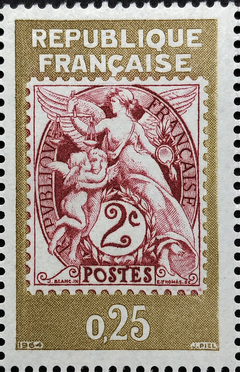 Today’s #EngravedBeauty features a Stamp on Stamp from France. This stamp was issued as part of a set to commemorate PHILATEC, an international stamp show held in Paris, 1964. The stamp inside in from 1900, and is referred to as ‘Allegorical Subjects (Type Blanc).