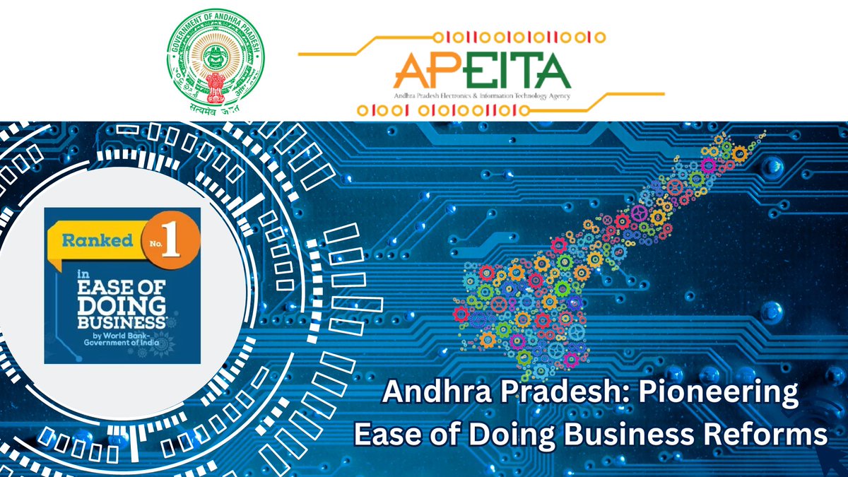 Discover how Andhra Pradesh's proactive reforms and business-friendly policies have propelled it to the top of the Ease of Doing Business rankings multiple times since 2019. Read the Full Story: bitly.ws/3hwkZ #AndhraPradesh #EaseofDoingBusiness #Investment
