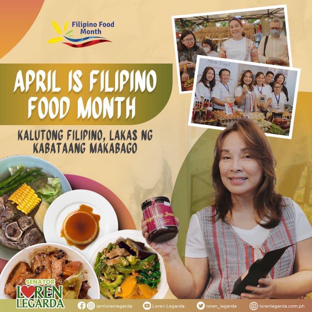 As we celebrate the month-long Filipino Food Month, let us promote sustainable good nutrition, food security, and preserving local food heritage by providing the necessary support for agriculture and promoting traditional cooking methods using heirloom ingredients. As an