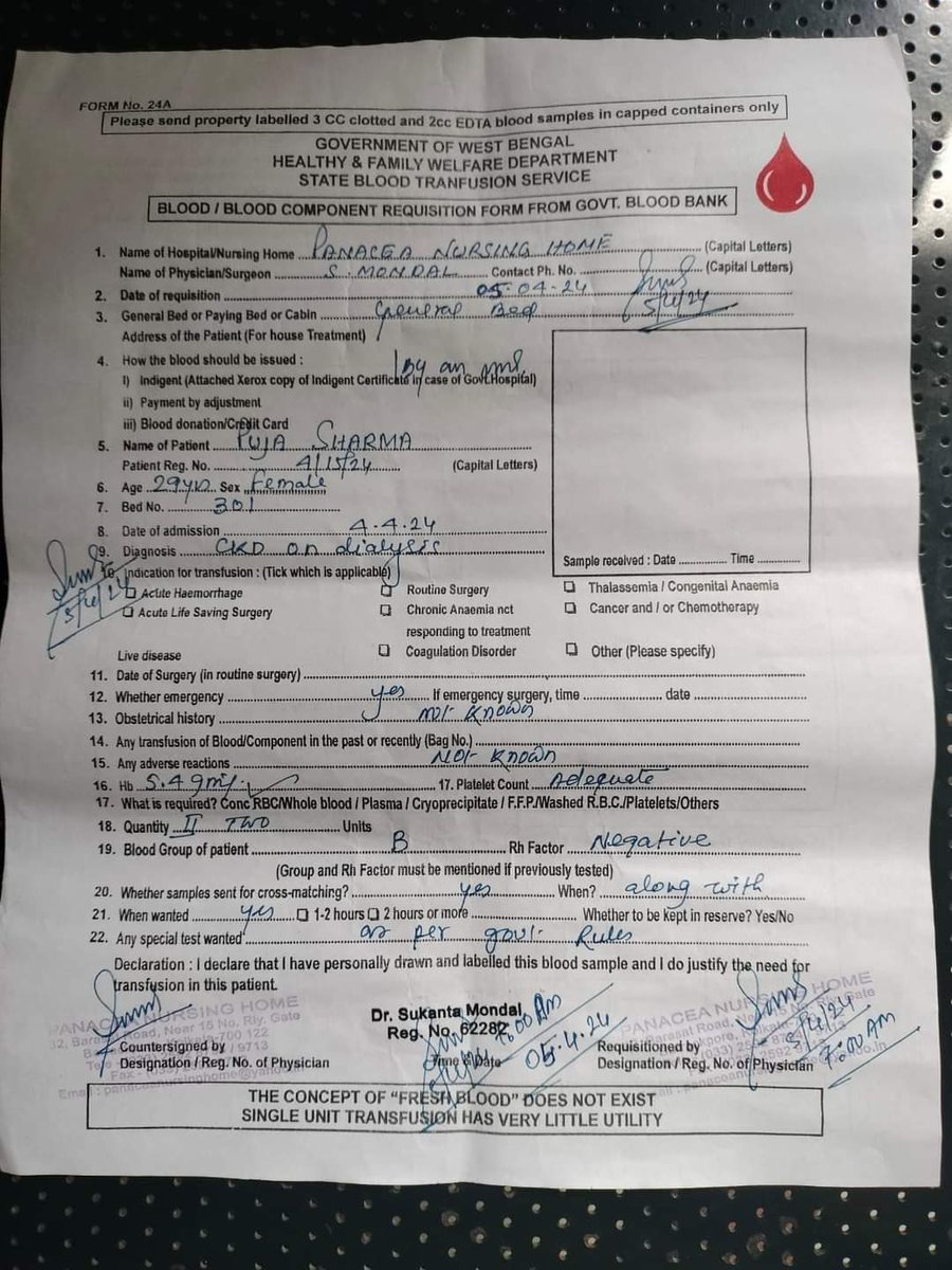 chhuti_is's tweet photo. B- Blood required in Barrackpore, West Bengal. Patient is on dialysis. Contact to be shared on DM. #Bloodmates https://t.co/uhjwCSTZsE
