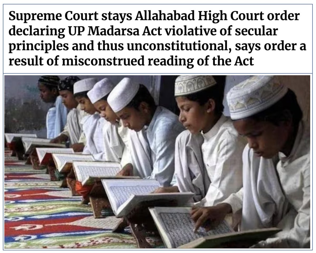 State was funding 560 Madrasas, all governed by an Act that strictly provisioned they impart Islamic education and be run only by Muslims. High court rightly said this was not secular.

Justice Chandrachud now claims the High court misconstrued the Act's provisions. Unbelievable.