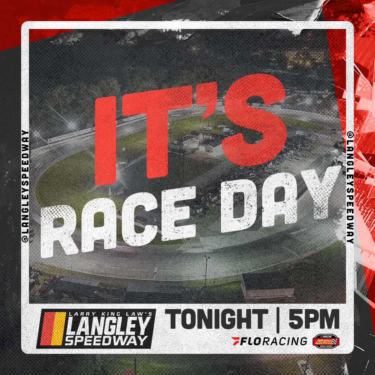 𝗪𝗔𝗞𝗘 𝗨𝗣. 𝗜𝗧'𝗦 𝗥𝗔𝗖𝗘 𝗗𝗔𝗬. @NASCARRegional | 🟢5pm 🎟️ bit.ly/langleytickets 📺 FloRacing ℹ️ bit.ly/43CRaxA