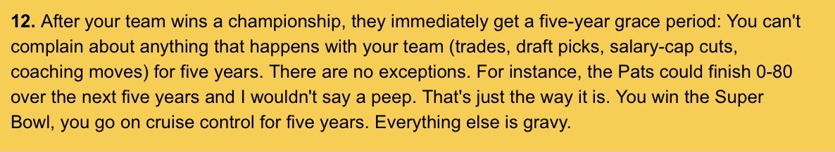 Bill Simmons rules for being a sports fan (2002 column). Will RT this for all us Bucks fans as necessary in the weeks ahead.