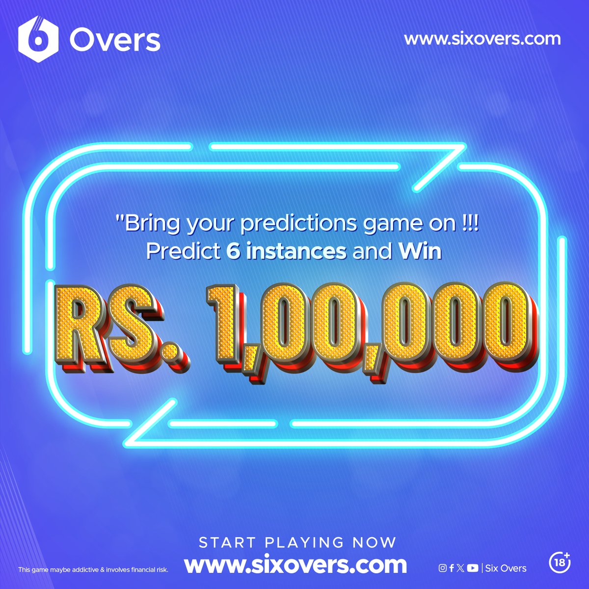 Get ready to play the prediction game! It's time to show off your skills and win big. Predict six instances, and you can win Rs. 1,00,000.

Play now: sixovers.com

#6overs #sixovers #cricketprediction #ipl2024 #PlayFantasyCricket #WinBig #CricketLovers #playwithskill