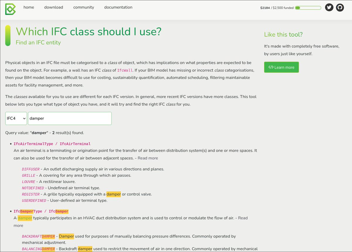 BonsaiBIM's tweet photo. Yes. Go #OpenBIM. Go #OpenSource. Ever unsure about which #IFC class and predefined type to assign to your elements? The free resource by #IfcOpenShell and the #BlenderBIM Add-on has been updated with a more powerful search and support for #IFC4X3: https://t.co/CkvcmoIim5 https://t.co/nLiV0Qwief
