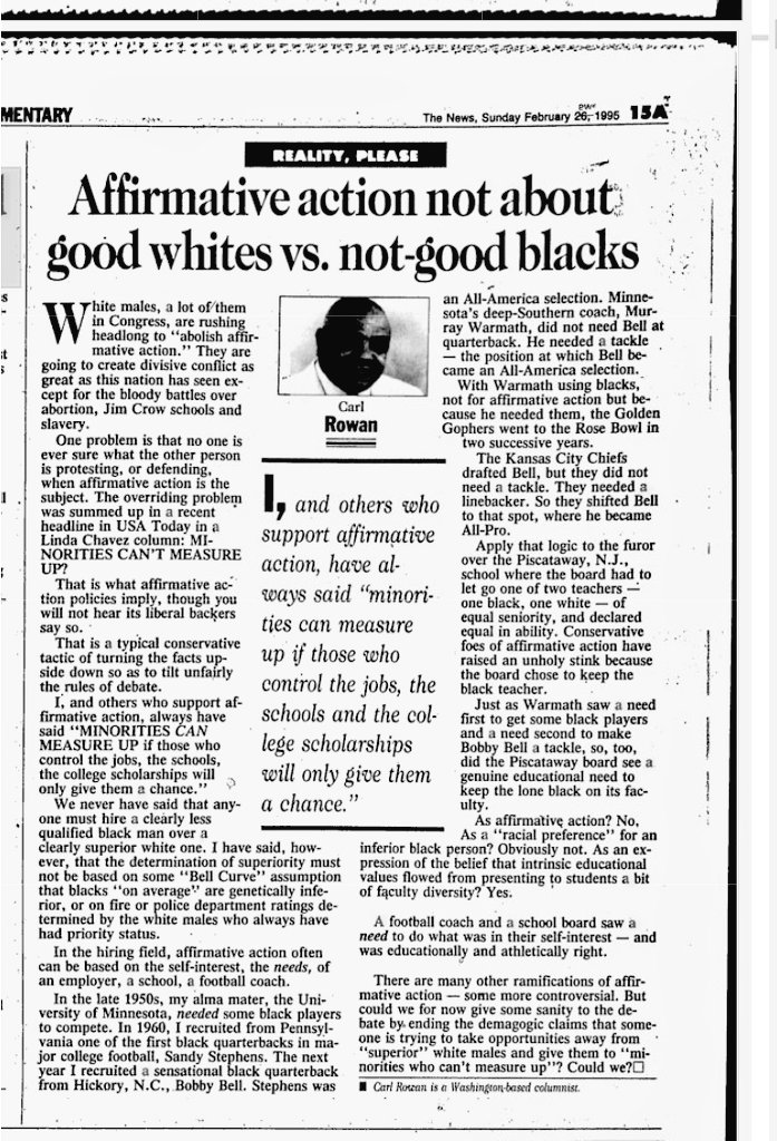 TheVV_USA's tweet image. #AffirmativeAction
If your eyes are strong enough to read this article from 1995, please do. It's author, Carl Rowan explains Affirmative action really well and it's worth the time! 😃#RealityPlease
#USDemocracy