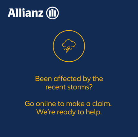 Our thoughts are with those affected by the storms across the East Coast. If you need to make a claim, please do so online at: allianz.com.au/claims.html