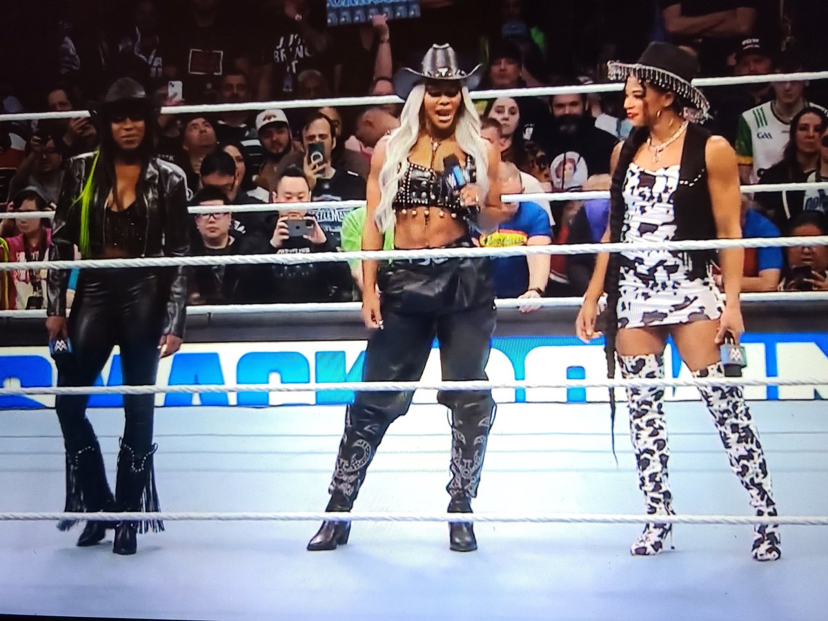 Okay so anybody else notice how Bianca, Naomi and Jade are dressed? You can't tell me that this isn't because of the whole Beyonce/Country music trainwreck. This is just ridiculous. Naomi came out to TECHNO for goodness sake. #wwesmackdown #SmackDown