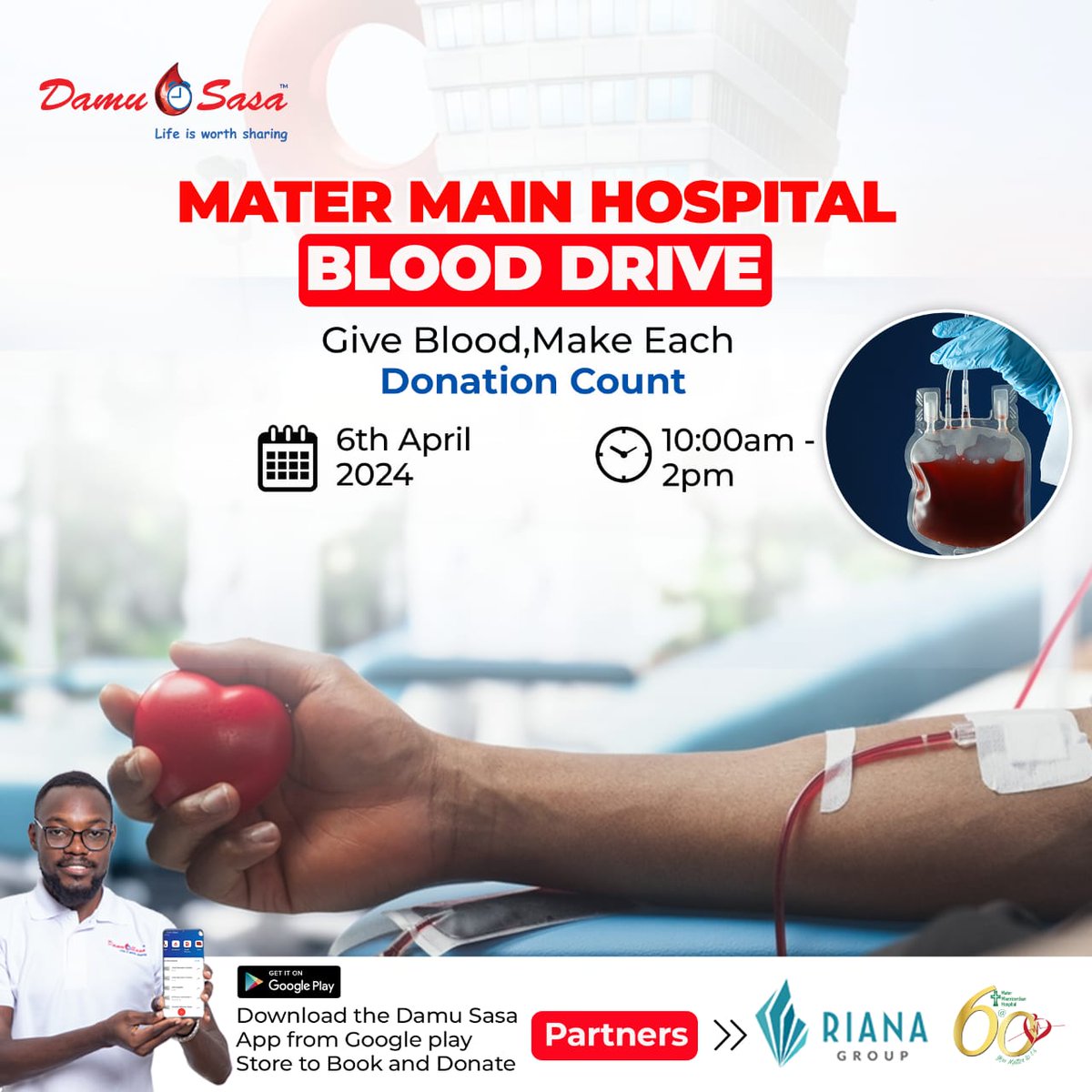 Join us today at Mater Main Hospital for a Blood Drive! Your generous donation can make a life-saving difference.

#Savelife #MaterHospital #DamuSasa