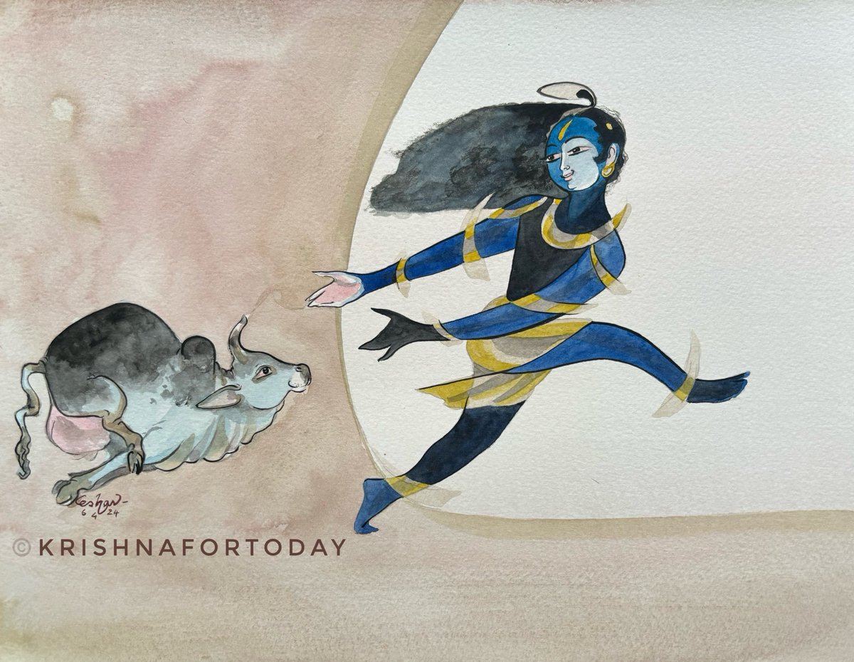 “Come!!” #Krishnaleela #bhakti #bhagavatham #watercolour #Krishnafortoday