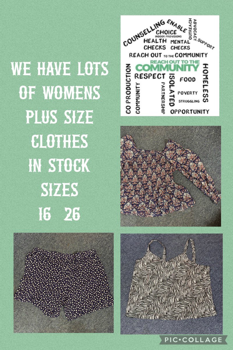 We have lots of women's plus size clothes in stock at our Reach Out to the Community Charity Shop in Chorlton. Come and have a look. Open Monday- Saturday 10-5pm #CharityShop #ChorltonCharityShop #Manchester #HomelessCharity #charityshopbargain #PlusSizeFashion