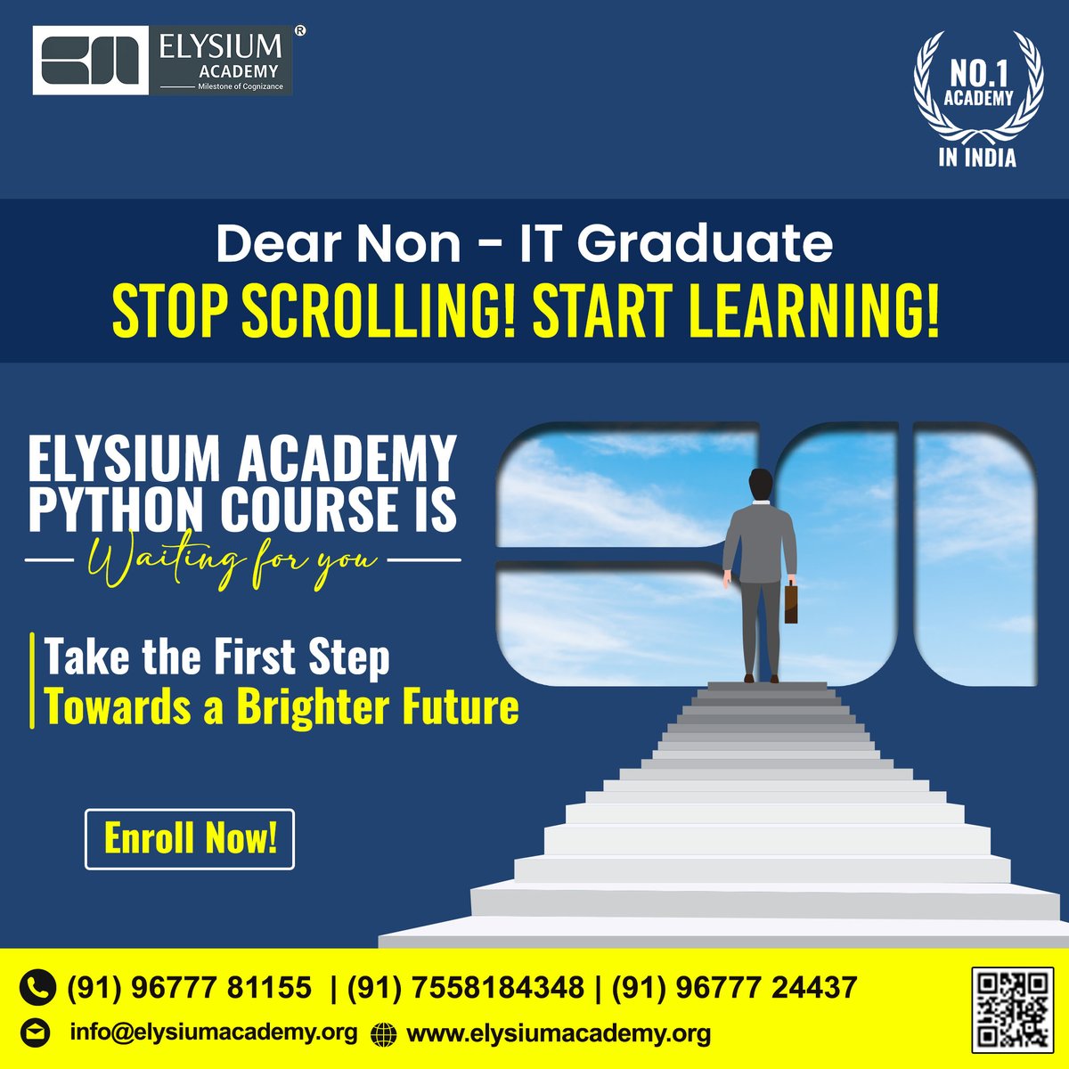 Enhance your skill with mind blowing Python course.
#elysiumacademy #no1academy #jobassistance #tesbocourse #coding #programming #programmer #python #developer #javascript #code #coder #technology #html #computerscience #java  #css #software #softwaredeveloper #pythoncourse