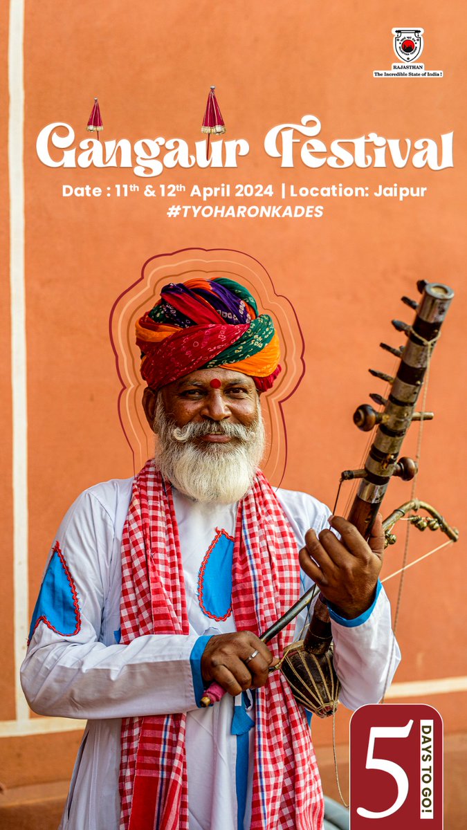 my_rajasthan's tweet image. Be part of the colourful spectacle of Gangaur Festival as Jaipur comes alive with joy and tradition!
5 Days To Go!

#TyoharonKaDes #ColoursOfIndia #GangaurFestival #Jaipur #RajasthanTourism #Rajasthan