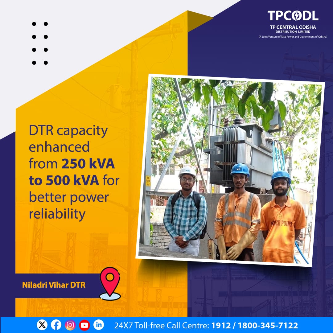 The transformer in the Niladri Vihar is upgraded, ensuring an improved electricity supply for consumers in the area.

#PoweringProgress #StrengtheningNetwork #ForYouWithYouAlways #TPCODL