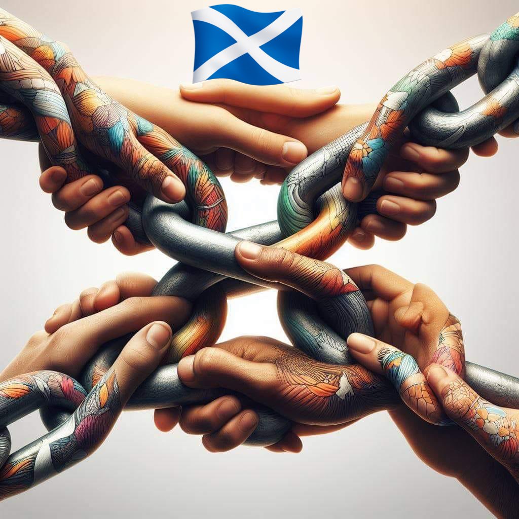 RosemaryPictish's tweet photo. Scotland - we are all linked together for FREEDOM from oppression and FREEDOM from our coloniser and genocide causer #freedomforScotland #Scotland #colonisedandoppressedScotland https://t.co/USPyrravrh