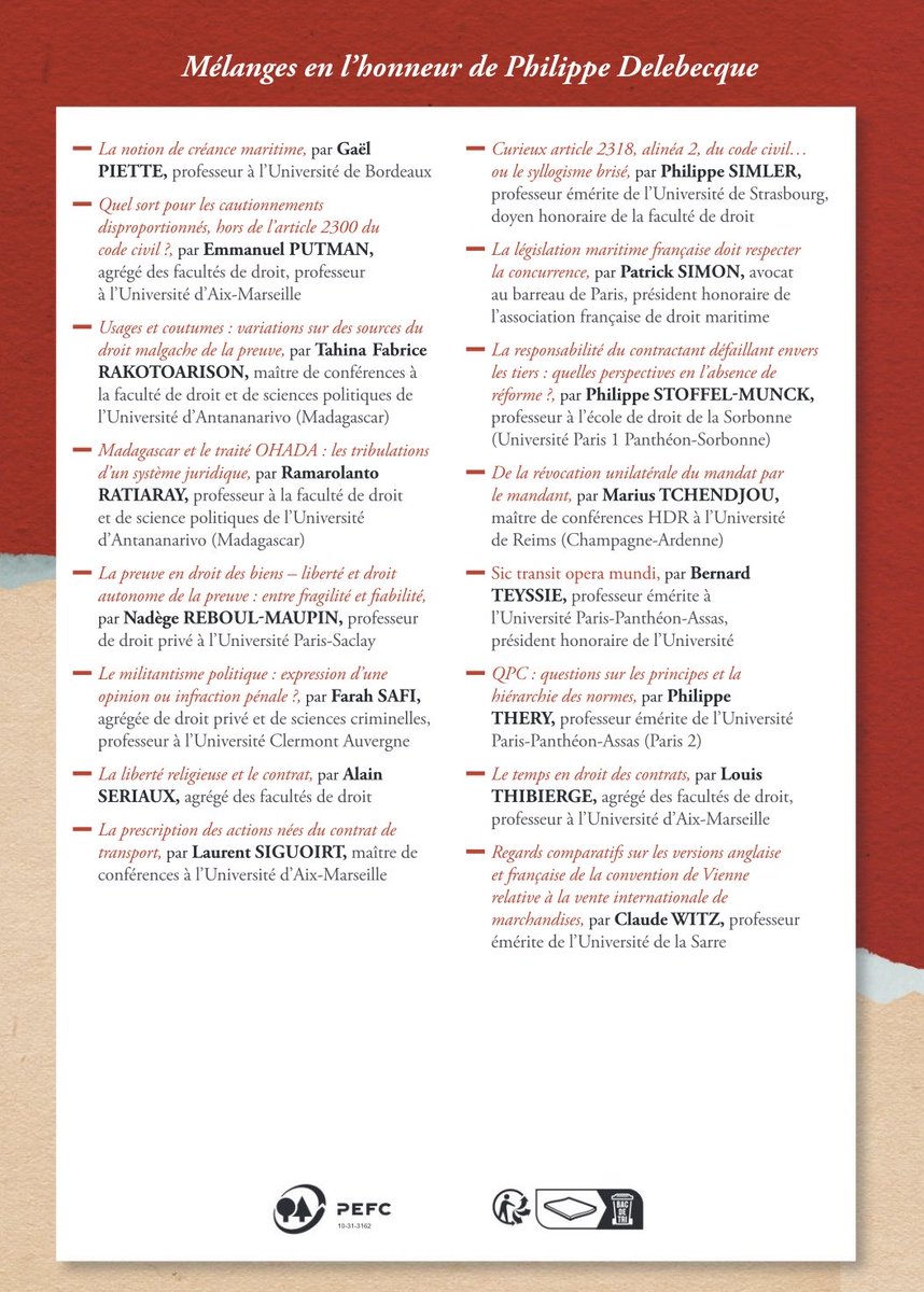 À paraître : Mélanges en l’honneur de Philippe Delebecque.

Avec notamment : 

⁃« Sur l'indépendance et l'impartialité des médiateurs. Un bref aperçu comparatif », par Loïc CADIET ;