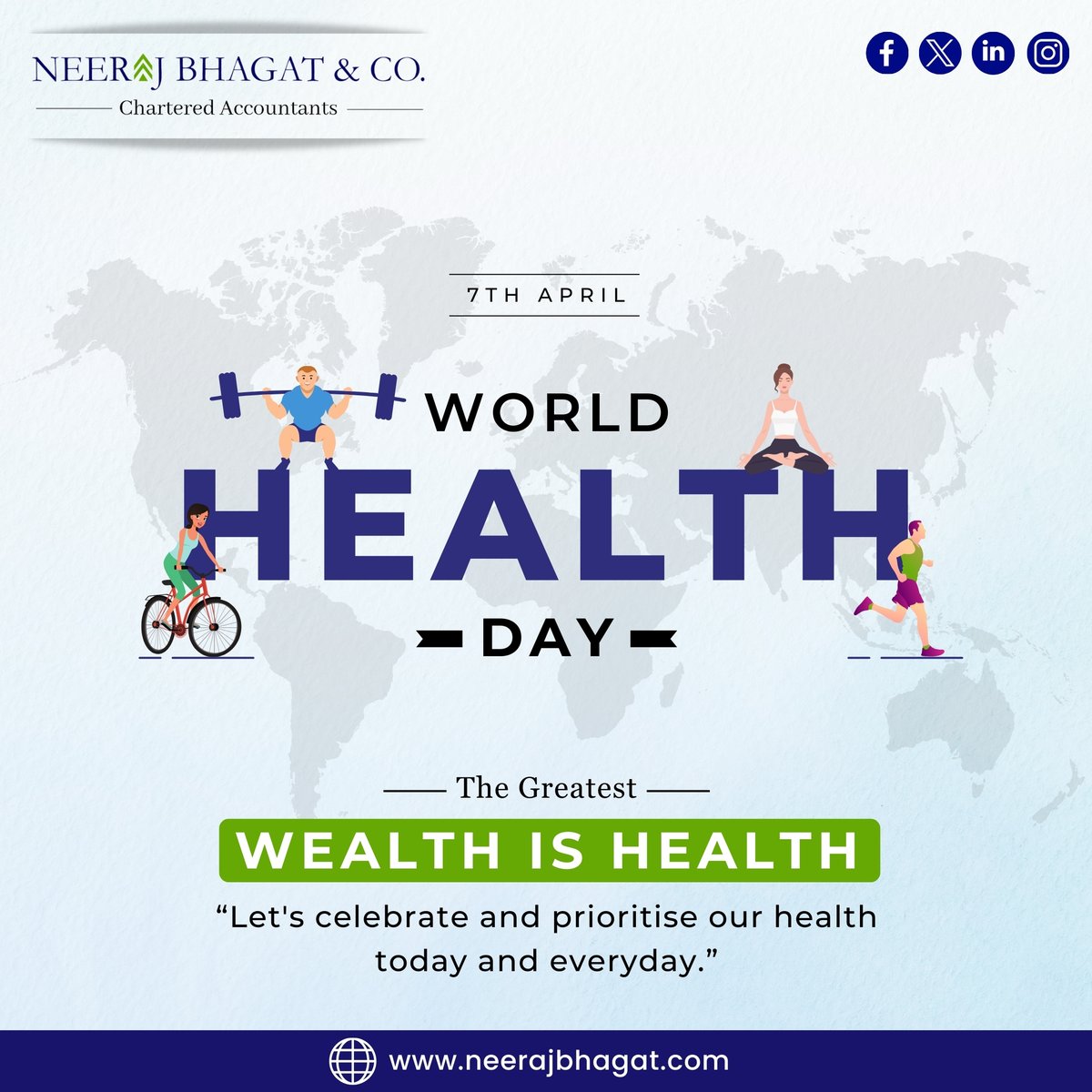 World Health Day 2024! 
Prioritizing health not only enriches lives but also fuels financial growth. On World Health Day, let's invest in well-being for a prosperous future 🌍🌱
.
.
.
#WorldHealthDay2024
#HealthForAll #GlobalHealth
#NBC #CA_RuchikaBhagat
#NeerajBhagat