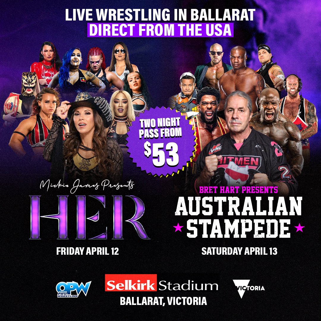 2️⃣ Nights. 2️⃣ Supercards. 👏 LETS 👏 GO BE THERE 🎟️ bit.ly/opw-tix 🎟️ #AustralianStampede #HER #StarrcastDownunder #VisitVictoria