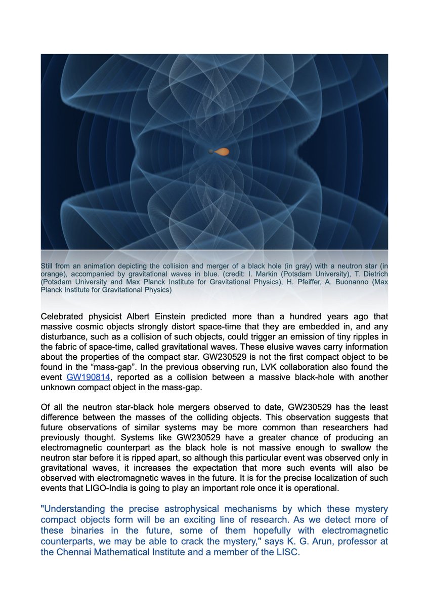 Mind the Gap! 🌀The international network of #GravitationalWave observatories @LIGO-@ego_virgo-@KAGRA_PR announced an exceptional event: a collision between a neutron star and a compact object in the 'mass-gap' between the heaviest known neutron stars and the lightest black holes