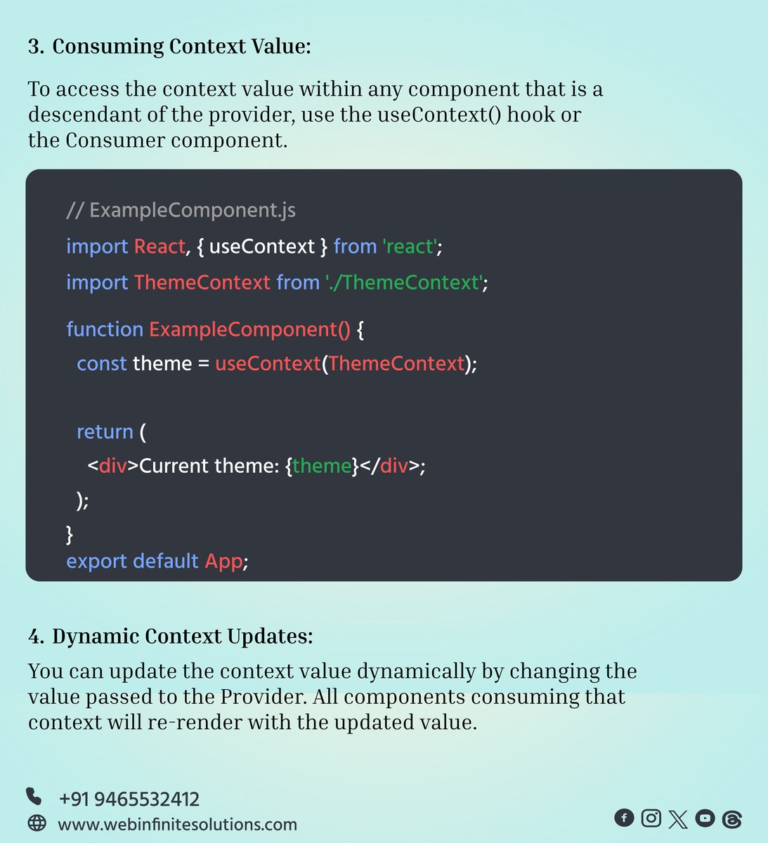 WebInfiSol's tweet image. If you don&apos;t know before this just follow us for more such knowledgable content. Don&apos;t forget to Share || Like #reactcontextapi #webinfinitesolutions