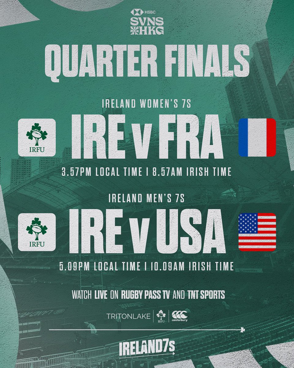 Two big quarter-finals coming up in HK! 🙌 #Ireland7s