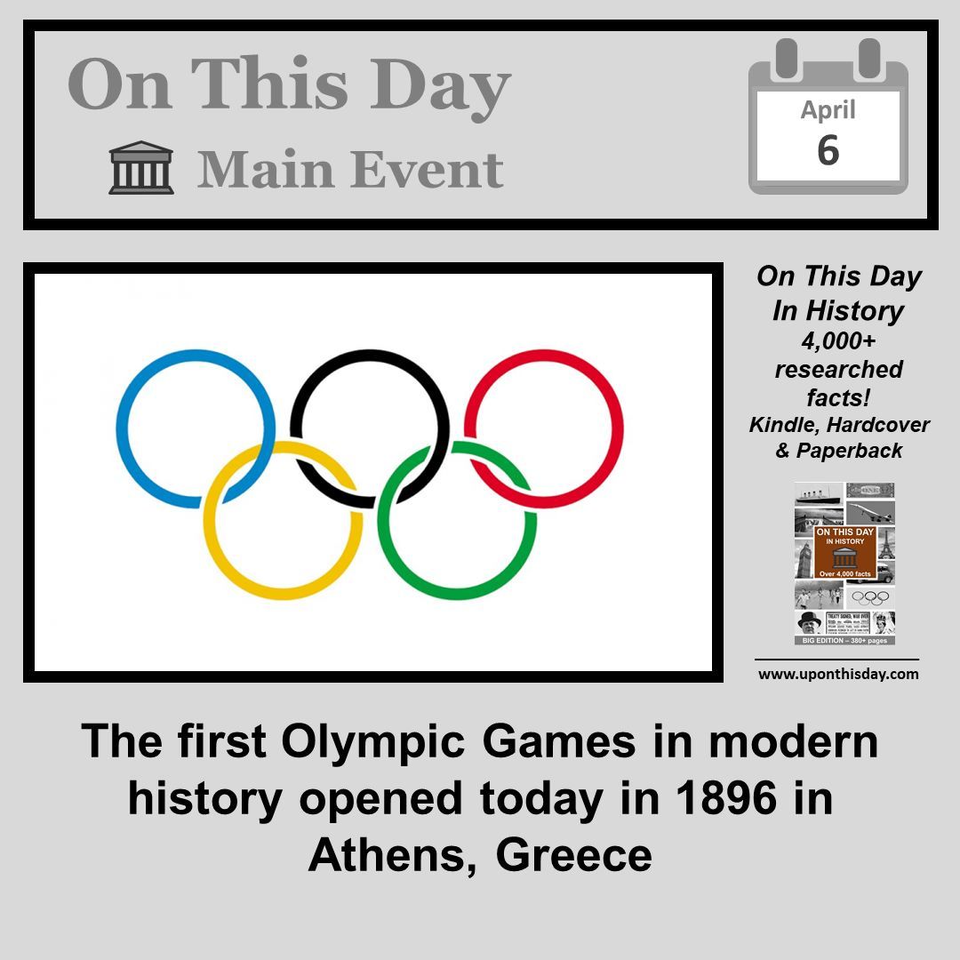 #OnThisDay Main Event #OTD The 1st #OlympicGames in modern history opened in 1896 in Athens, Greece More here buff.ly/2RdWtPU Also on #Kindle #Ad - buff.ly/2VXWeeN In #Paperback and #Hardcover
