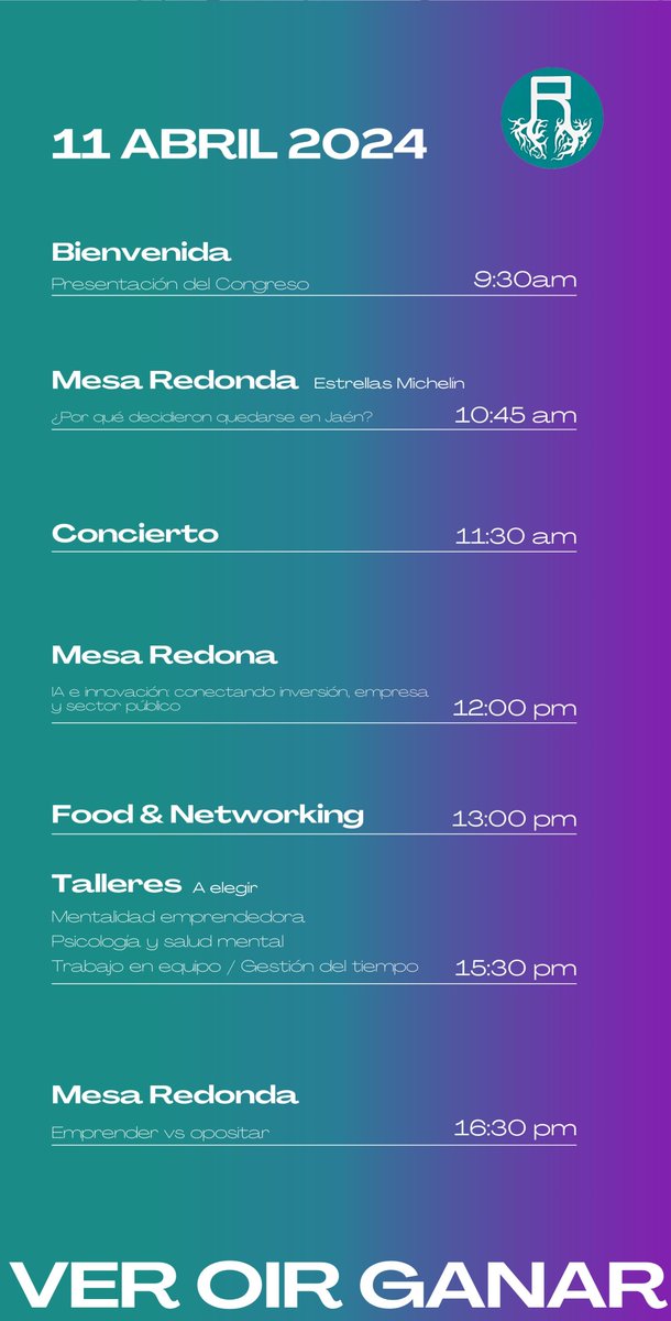 ✅ La asociación <a href="/raices_es/">R A Í C E S</a> celebra la próxima semana el Congreso 'Ver, Oír y Ganar'

🚀 Una cita dedicada al emprendimiento, el talento y la creatividad de los jóvenes jiennenses

📌 Universidad de Jaén
🗓️ Jueves 11 abril
🕘 9:15 h

Inscripción gratuita👇🏻
docs.google.com/forms/d/e/1FAI…