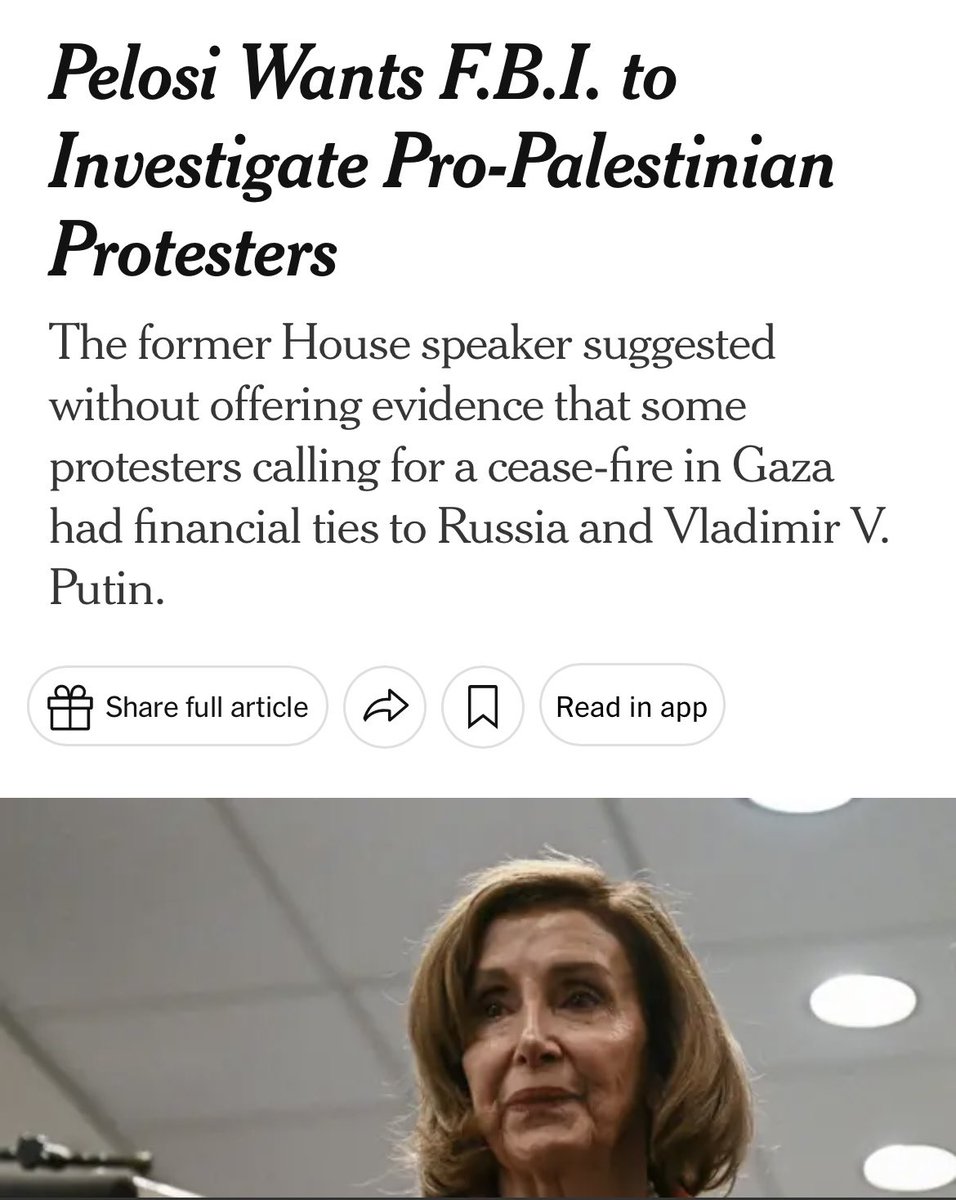 Again, for those of you wanting to applaud Pelosi Barely two months ago she said pro Palestine protests should be investigated as Russian ops Our standards are so abysmally low Is she saying the right thing NOW? Yes Do we hope more change their position? Yes Medals?🏅 NO